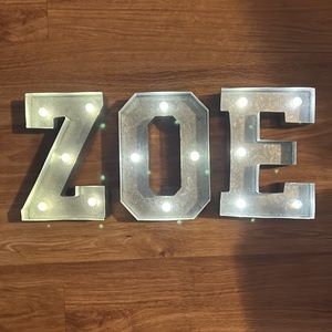 Galvanized Metal Light-up Letters to spell Zoe